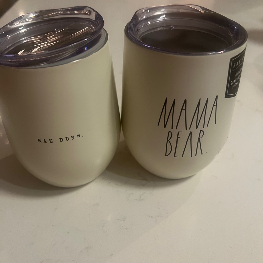 Rae Dunn Cream Mama Bear Stainless Steel Wine Glasses